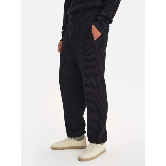 MATE THE LABEL MEN'S ORGANIC COTTON WAFFLE KNIT JOGGERS BLACK NWT - Picture 4 of 5